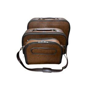 Vintage Samsonite Travel Bureau Brown Leather 3-Piece Luggage Set With Zipper Cl